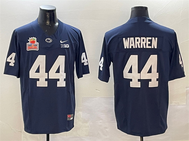 Men's Navy Penn State Nittany Lions #44 Davis Warren 2024 Discover Orange Bowl Patch F.U.S.E. Vapor Limited Stitched Jersey